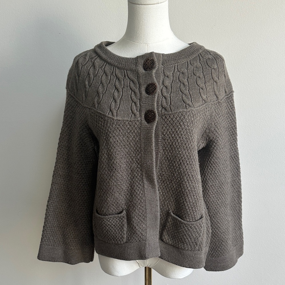 Saks Fifth Avenue Brown Cable Knit Cardigan